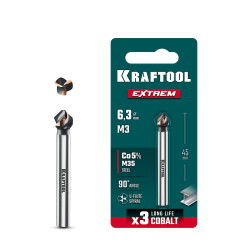 KRAFTOOL EXTREME Со5-А, d 6.3x5х45 мм, Z3, 90°, сталь M35, U-образная спираль, зенковка / 29734-3